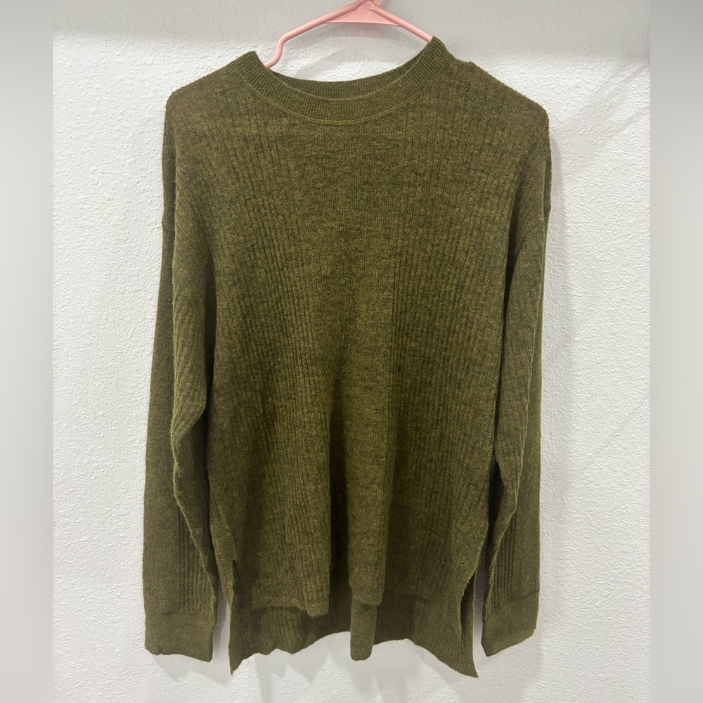 Madewell Ribbed Alpaca-Blend Crewneck Sweater in Kale Green small